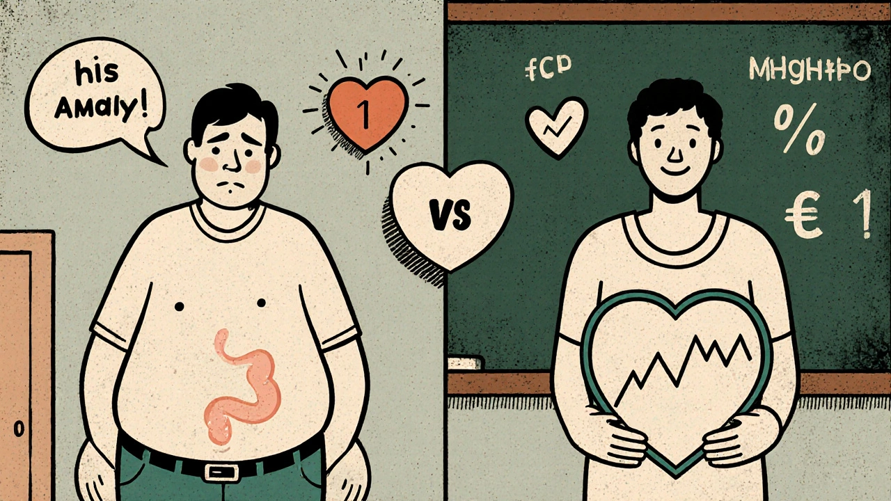 Comparaison en deux parties : patient avec Amaryl qui grossit vs patient avec metformine en bonne santé.
