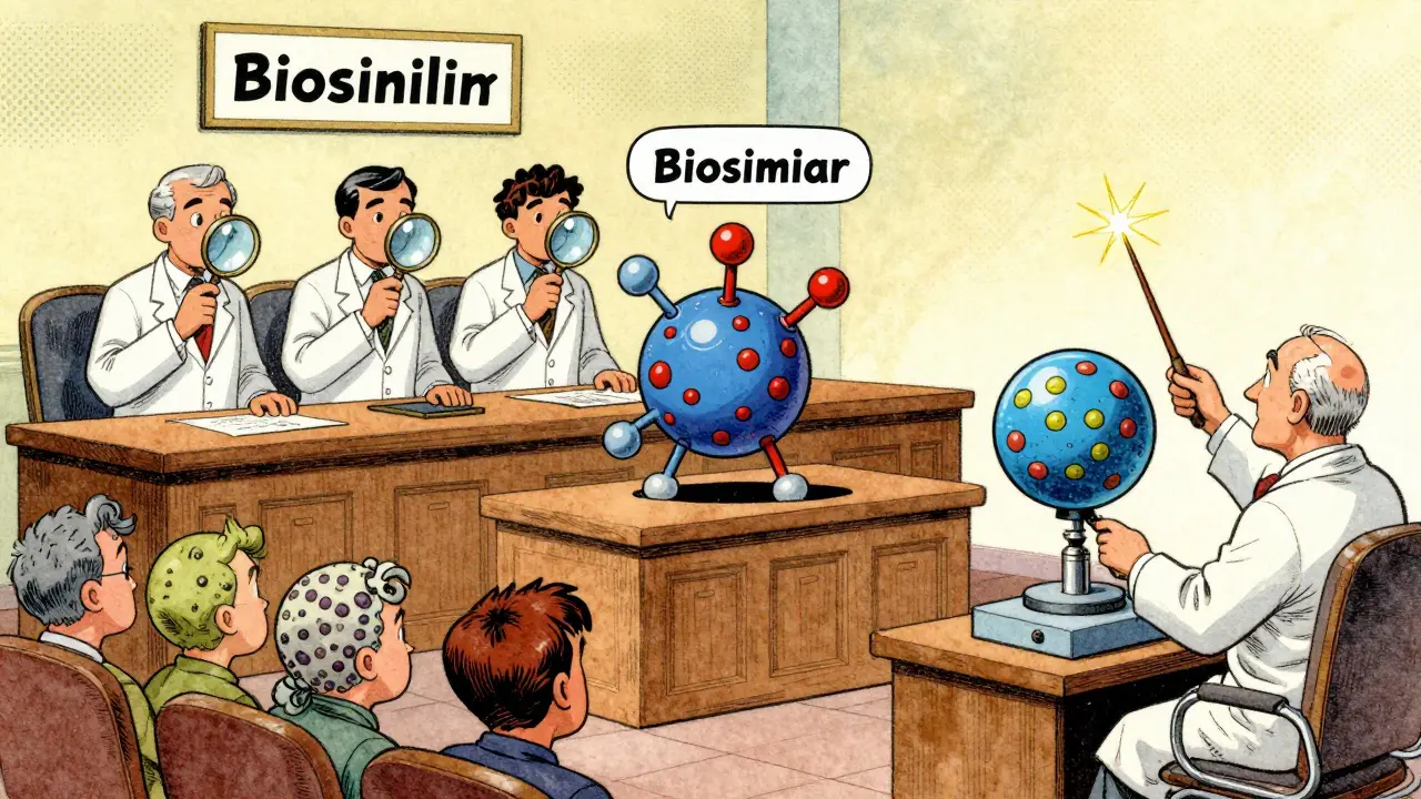 Procès d'une protéine biosimilaire devant un jury de cellules immunitaires.