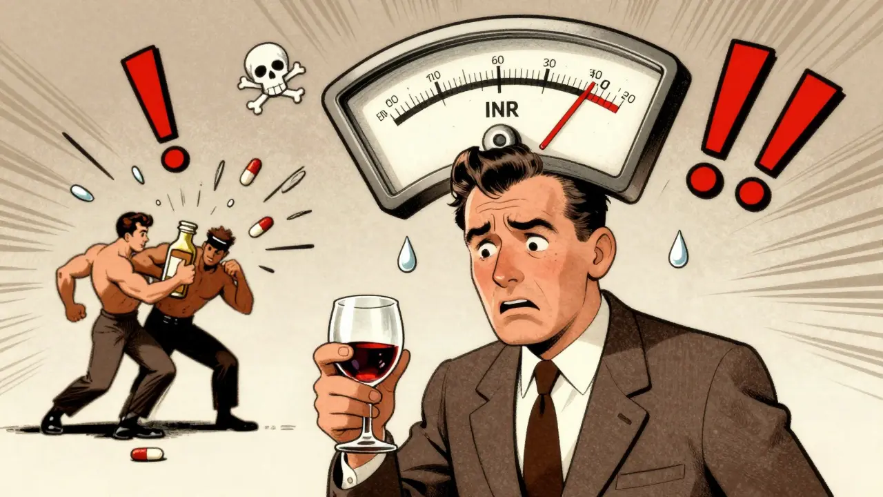 Boire de l'alcool en surcharge sur du warfarine : risques de sauts d'INR et de saignements