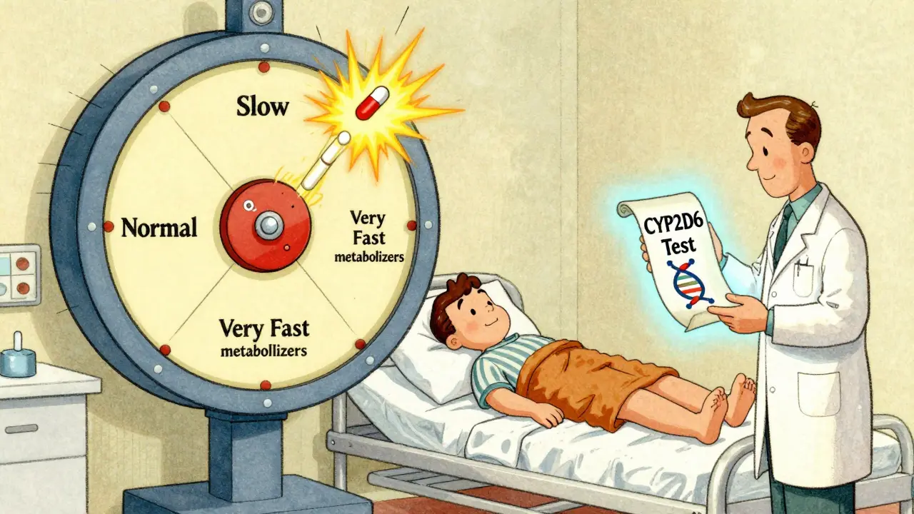 Roue génétique montrant trois types de métaboliseurs réagissant à la codéine.