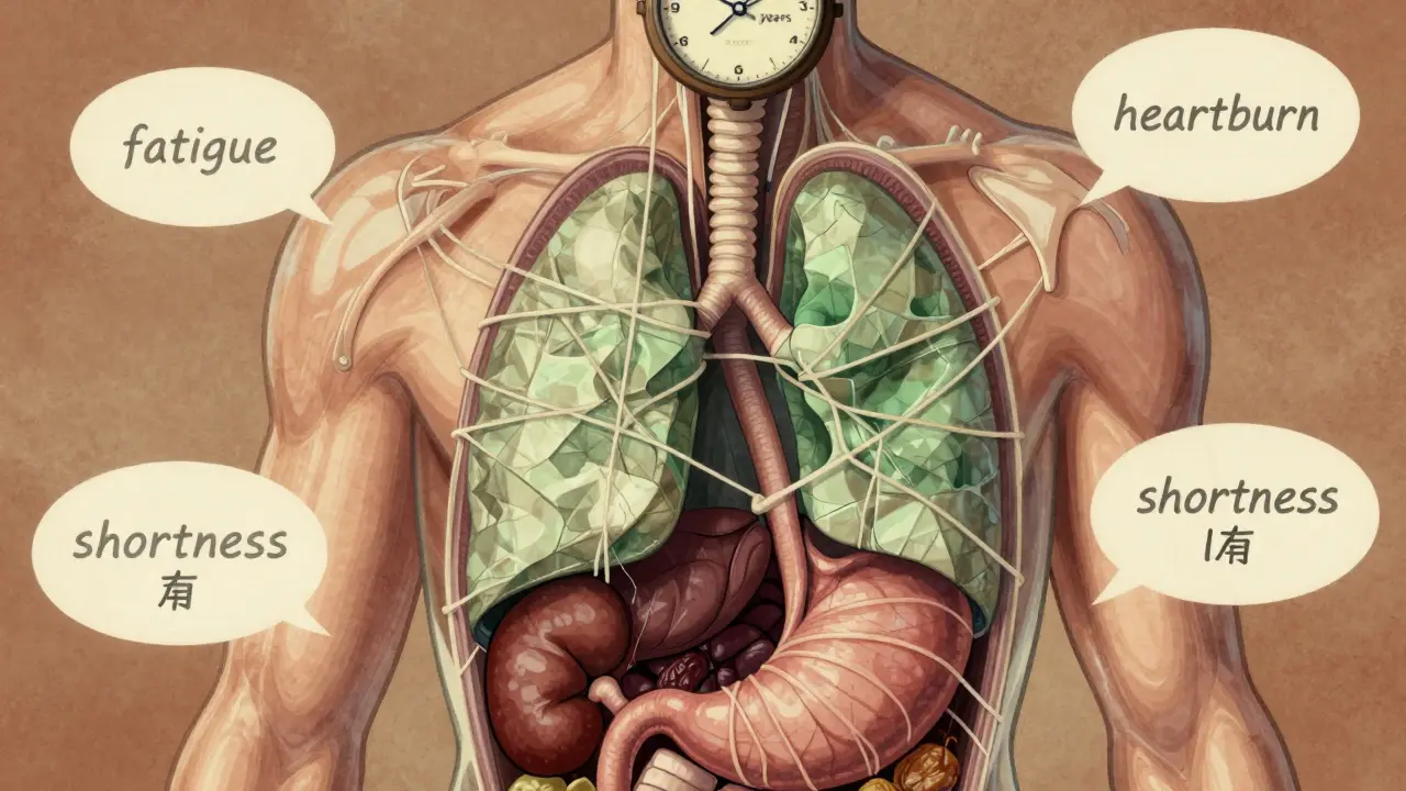 Torse transparent révélant des organes endommagés par des fibres de collagène.