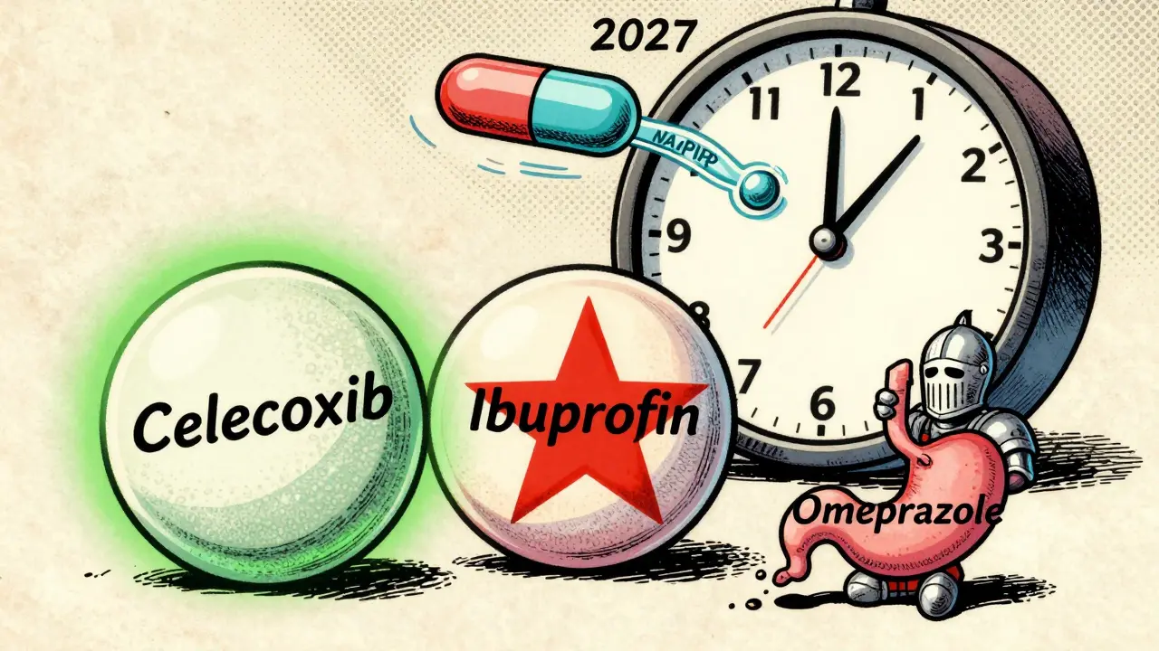 Trois pilules personnifiées : une protégée, une dangereuse, et une chevalière, dans un style cartoon rétro.