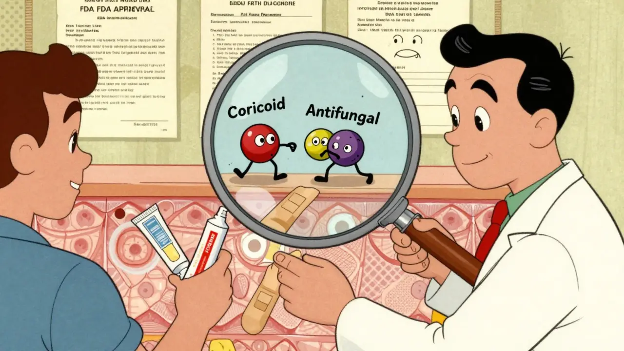 Une crème combinée révèle une bataille chimique invisible sous la peau, avec des bandes adhésives qui la retirent.