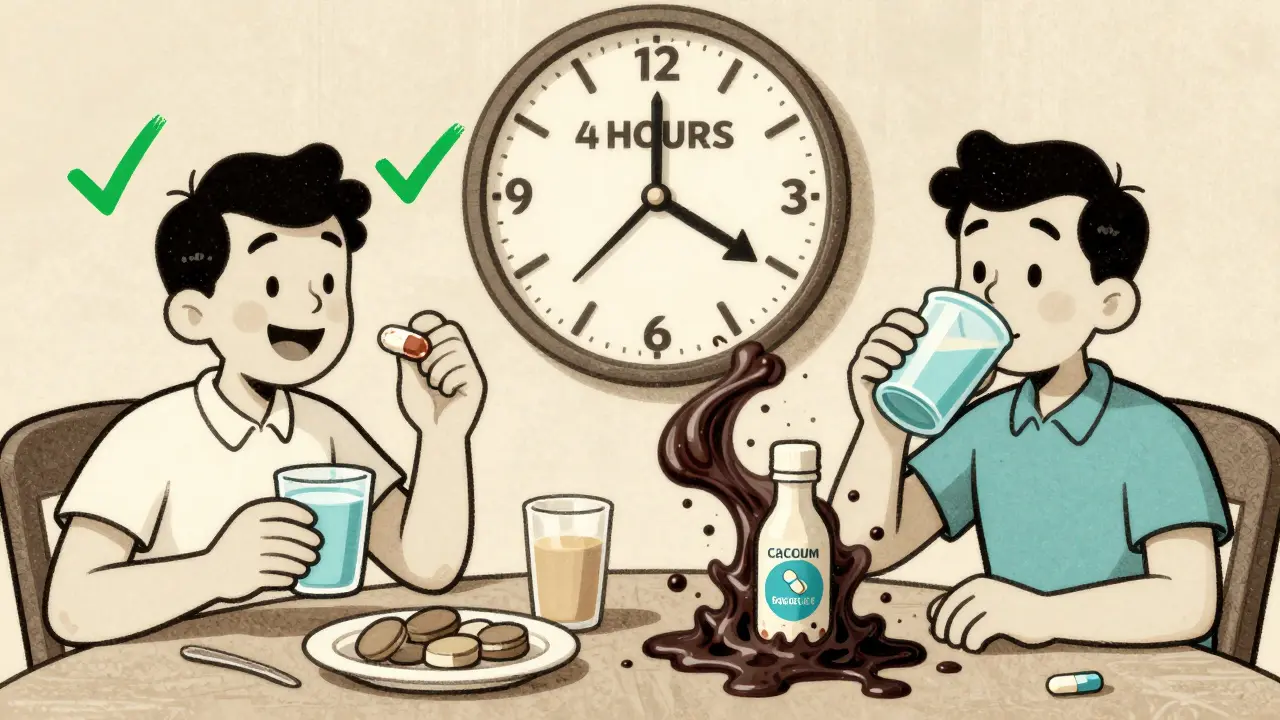 Table de petit-déjeuner : deux options, une sûre avec de l'eau, l'autre bloquée par du jus enrichi en calcium.