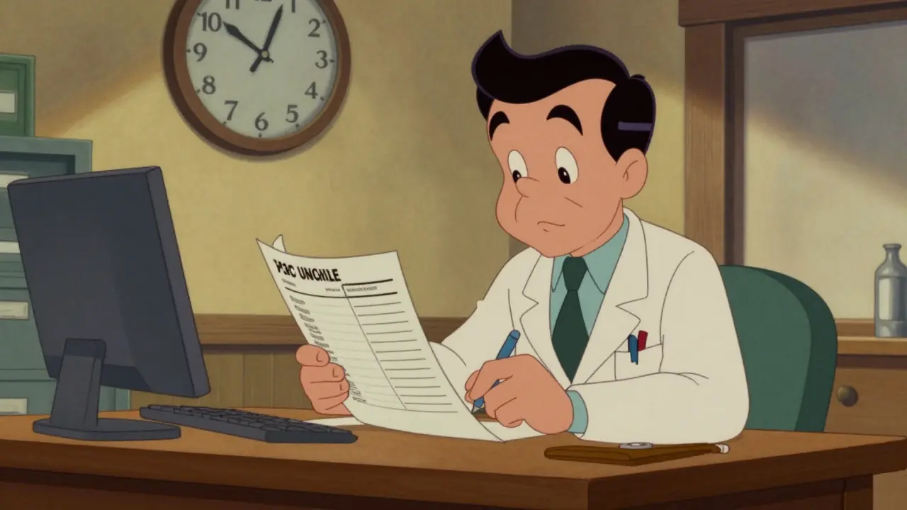 Médecin remplissant soigneusement une liste de vérification administrative.