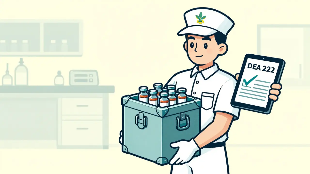 Personnage de dessin animé vintage transportant des substances contrôlées vers un distributeur inversé.