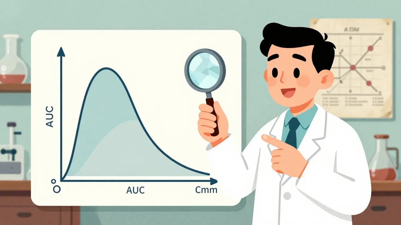 Scientifique rétro examinant un graphique de concentration médicamenteuse avec une loupe