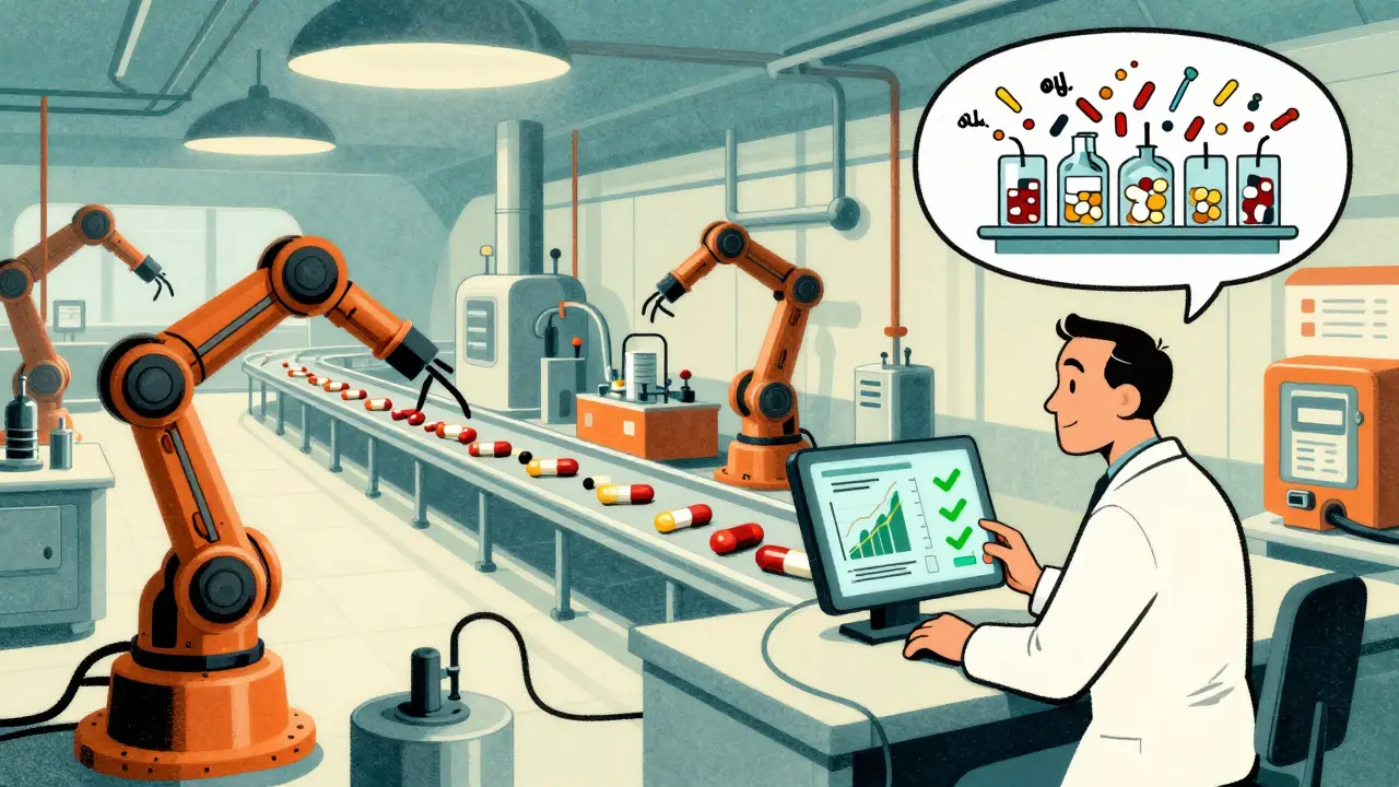 Une usine pharmaceutique moderne avec production continue et intelligence artificielle