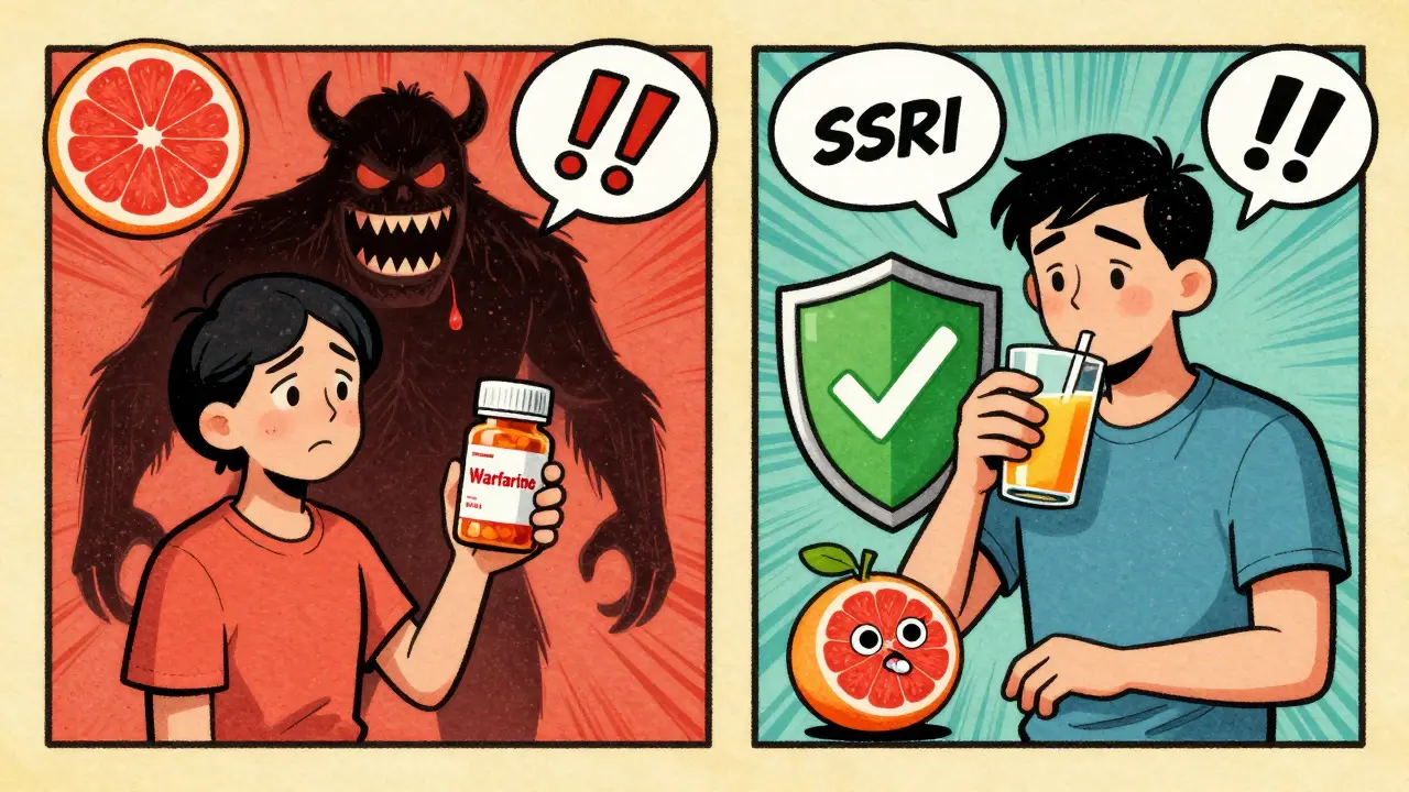 Bande dessinée rétro : risques du pamplemousse avec warfarine vs sécurité ISRS