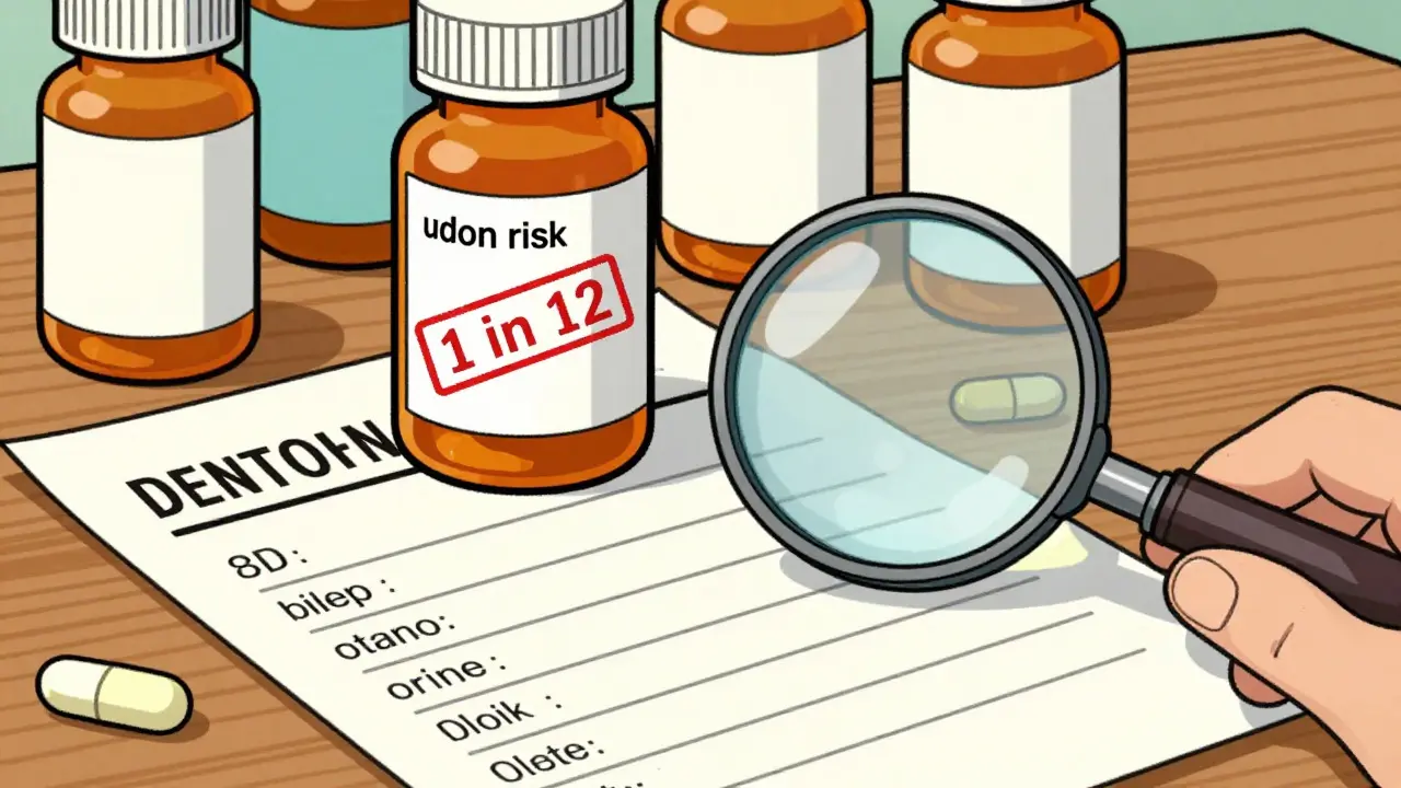 Bouteilles de médicaments avec étiquettes mises à jour et statistiques de risque