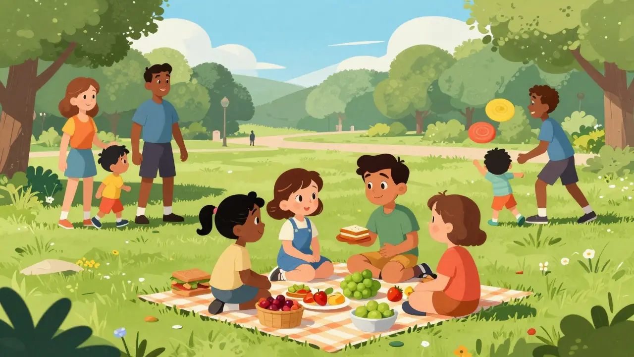 Des familles diverses profitent d'une journée saine au parc