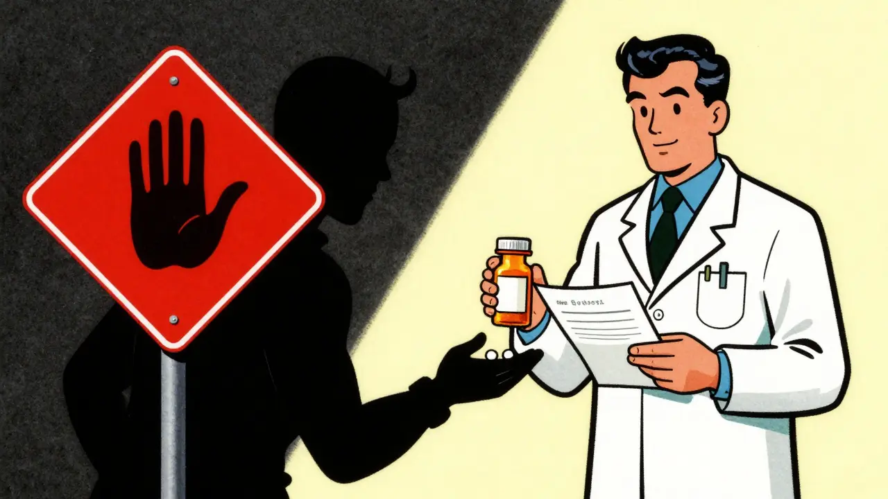 Illustration montrant le danger d'acheter sans ordonnance versus la sécurité