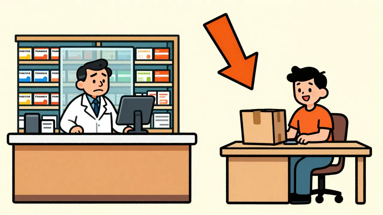 Comparaison vintage entre une pharmacie physique et la livraison en ligne moins chère