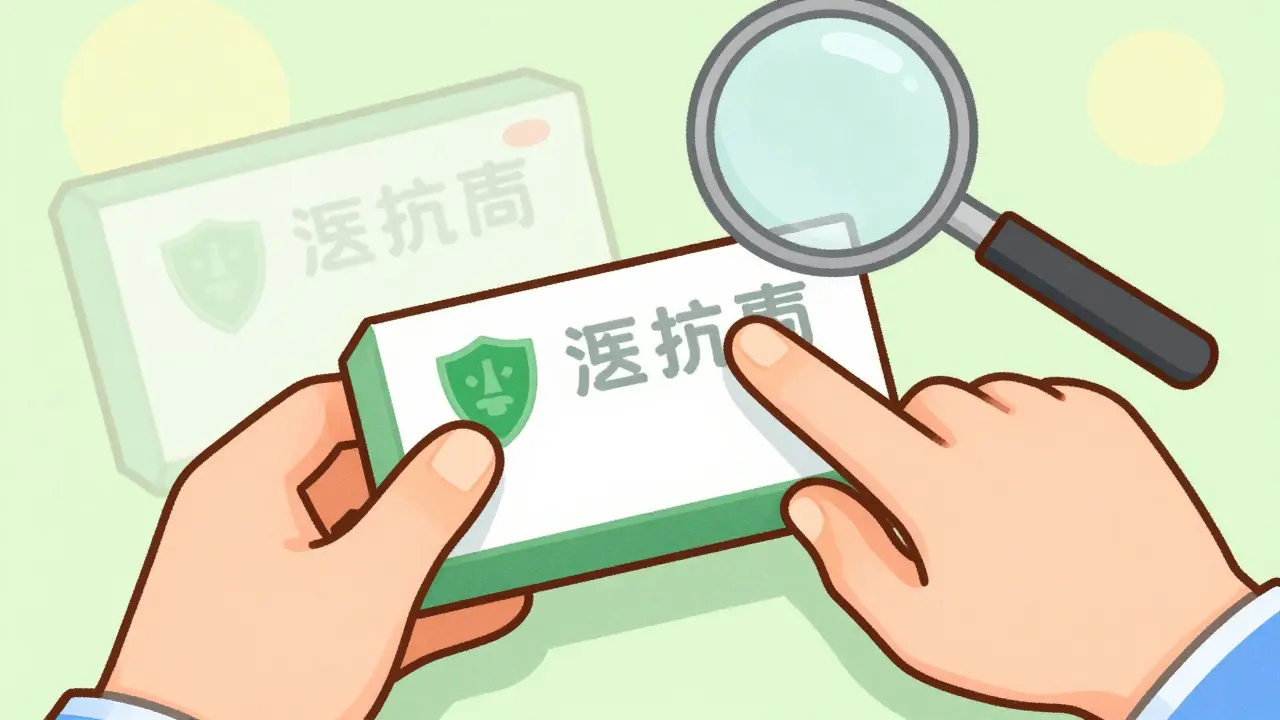 Des mains vérifiant le sceau officiel d'une boîte de médicament pour garantir son authenticité