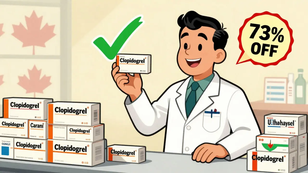 Pharmacien souriant présentant des génériques abordables